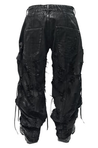 2502-PT03 Coating Side Shirring Slash Pants_Black
