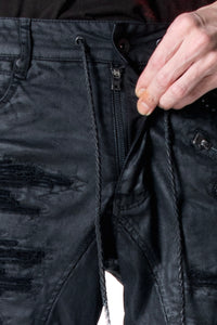 2502-PT18 Coating Double Zip Stretch Flare Pants