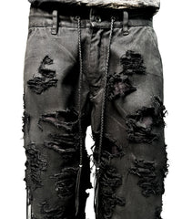 2502-PT03 Coating Side Shirring Slash Pants_Black