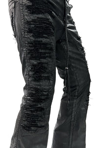 2502-PT18 Coating Double Zip Stretch Flare Pants