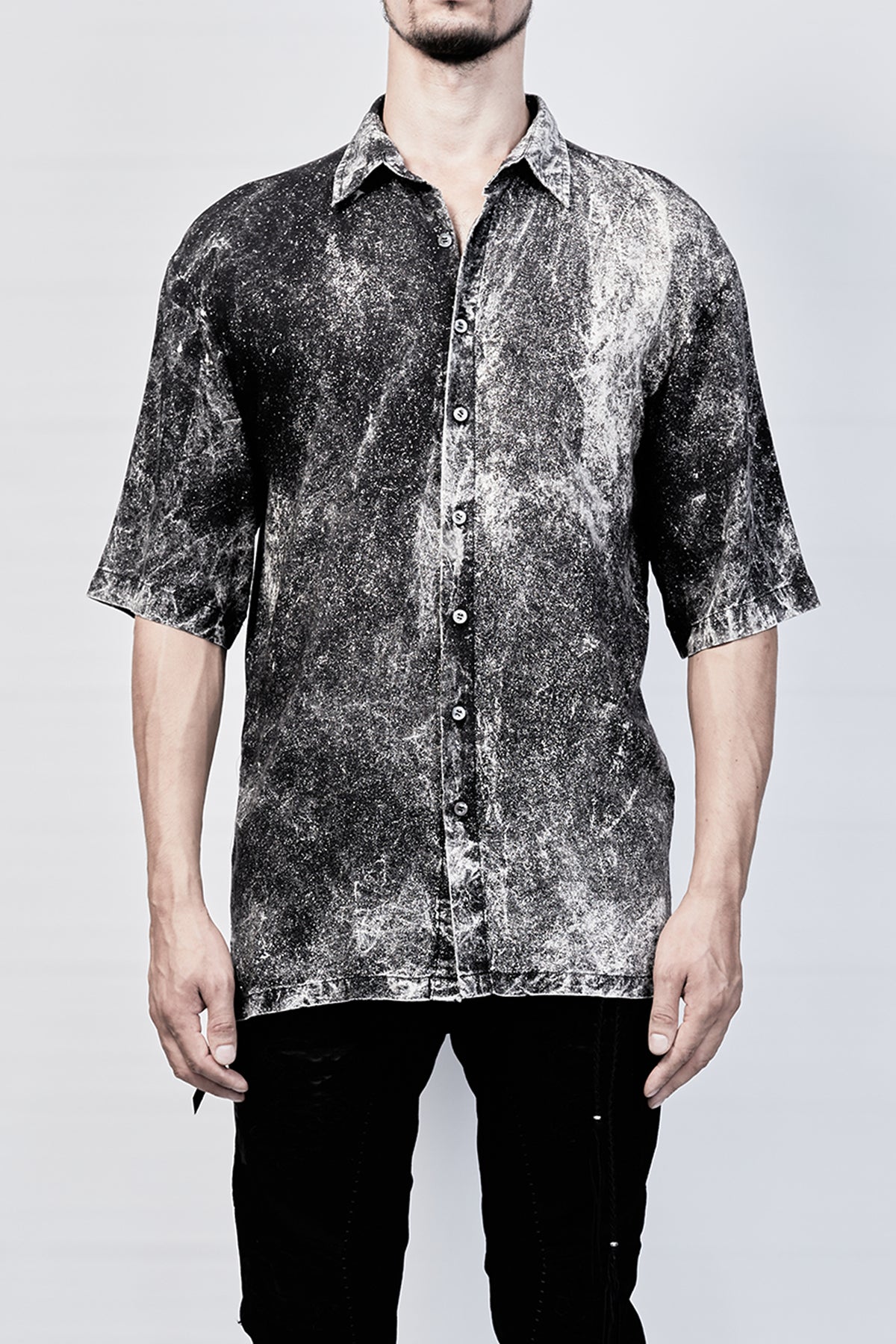 2101-SH04D Powder Storm Rayon Slim Shirt - Black