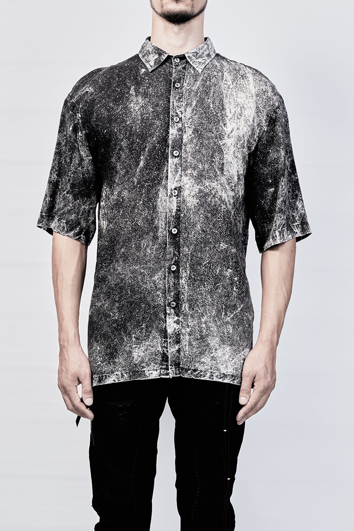 2101-SH04D Powder Storm Rayon Slim Shirt - Black