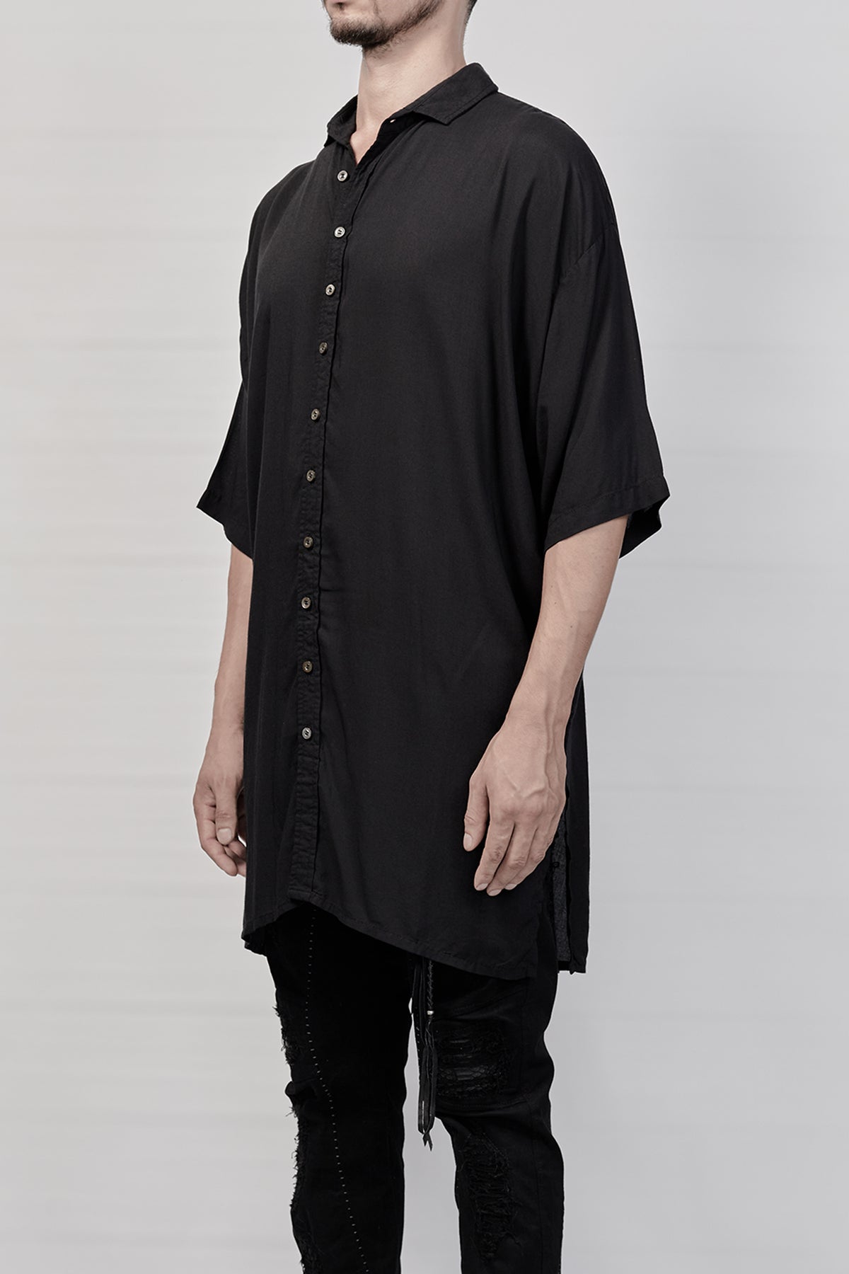 1901-SH03B Tesla Rayon Lazy Shirt 01 - Black