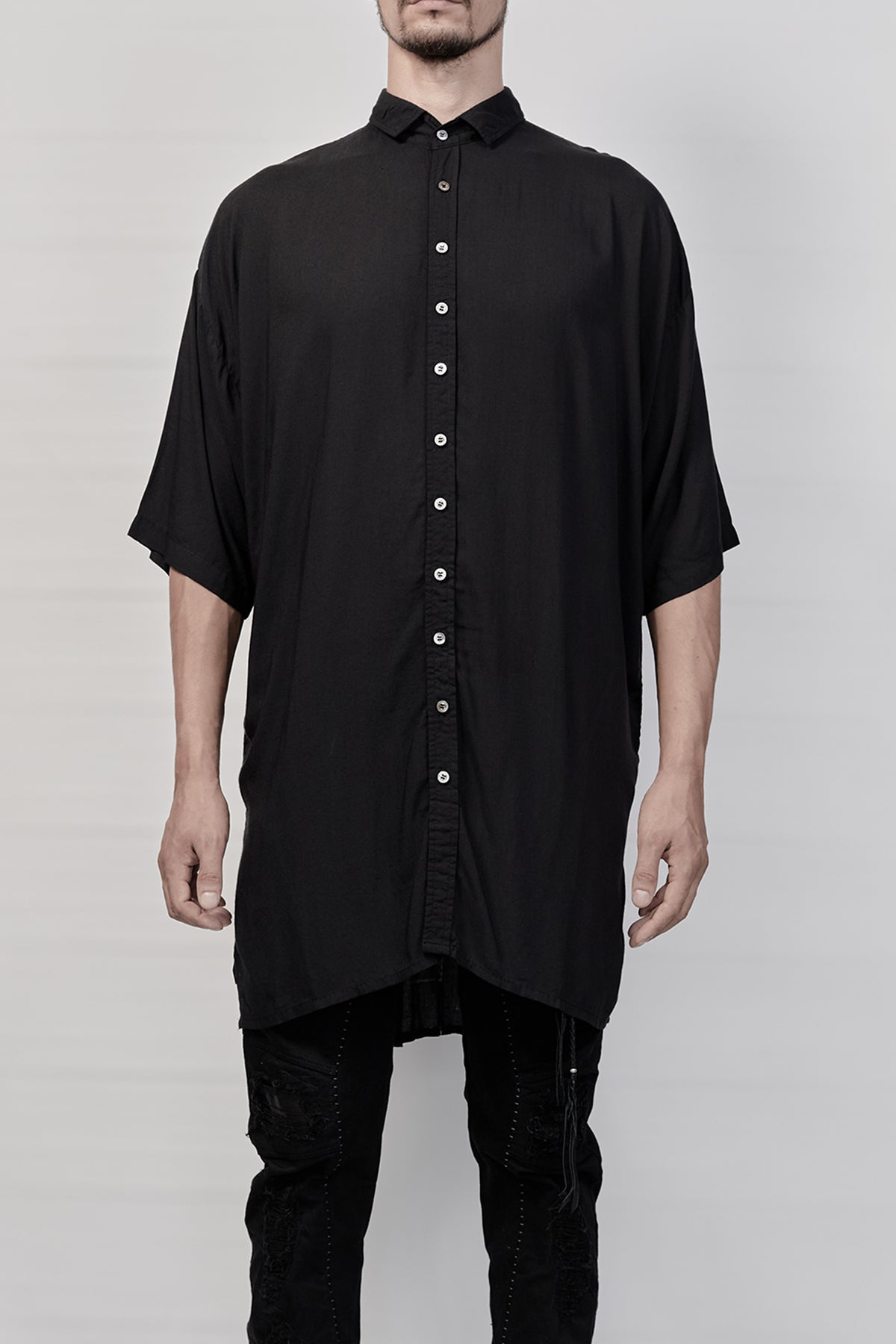 1901-SH03B Tesla Rayon Lazy Shirt 01 - Black