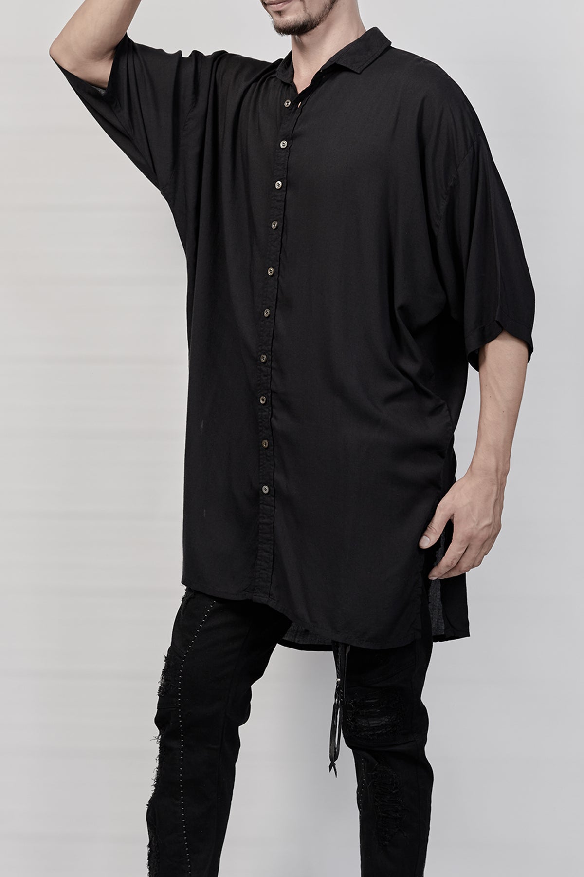 1901-SH03B Tesla Rayon Lazy Shirt 01 - Black