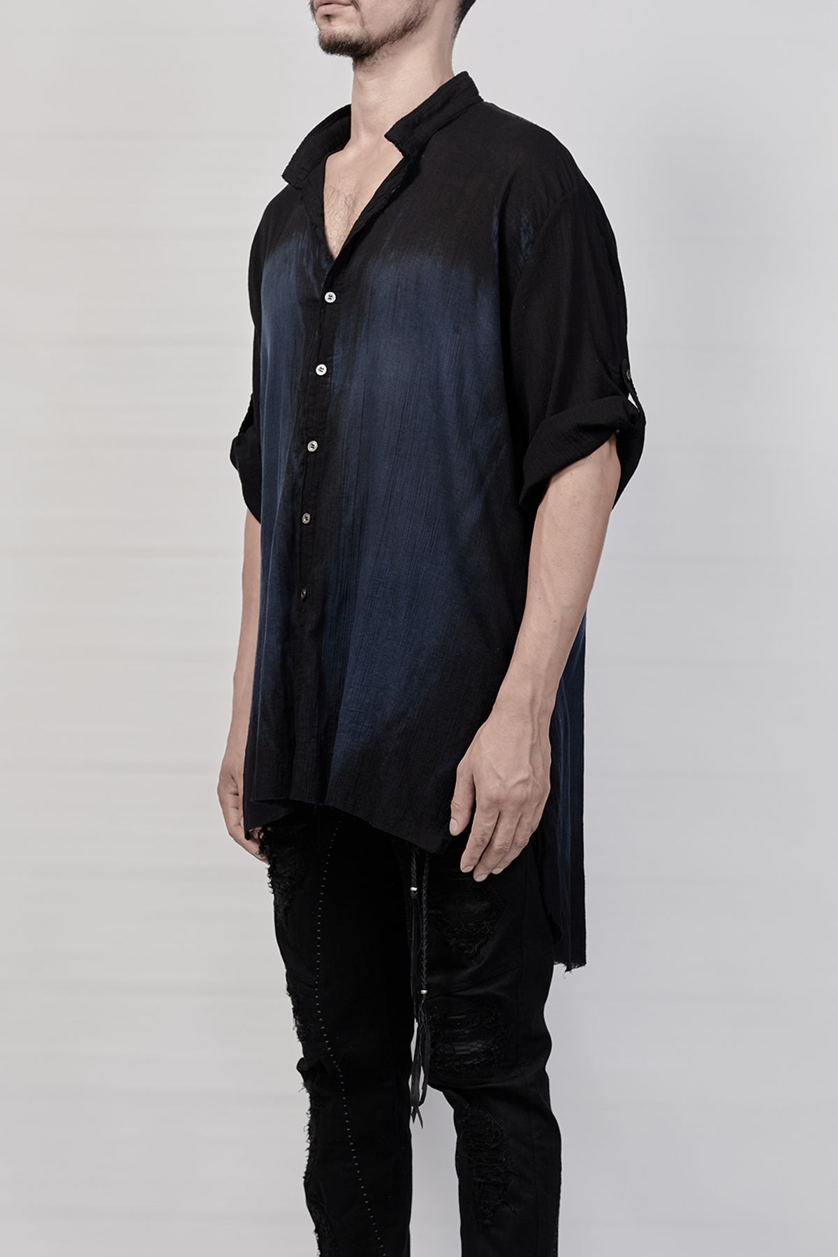 1901-SH01C Over Dye Crepe Shirt - Navy