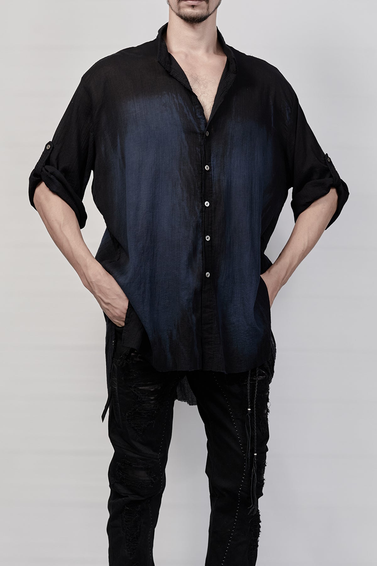 1901-SH01C Over Dye Crepe Shirt - Navy