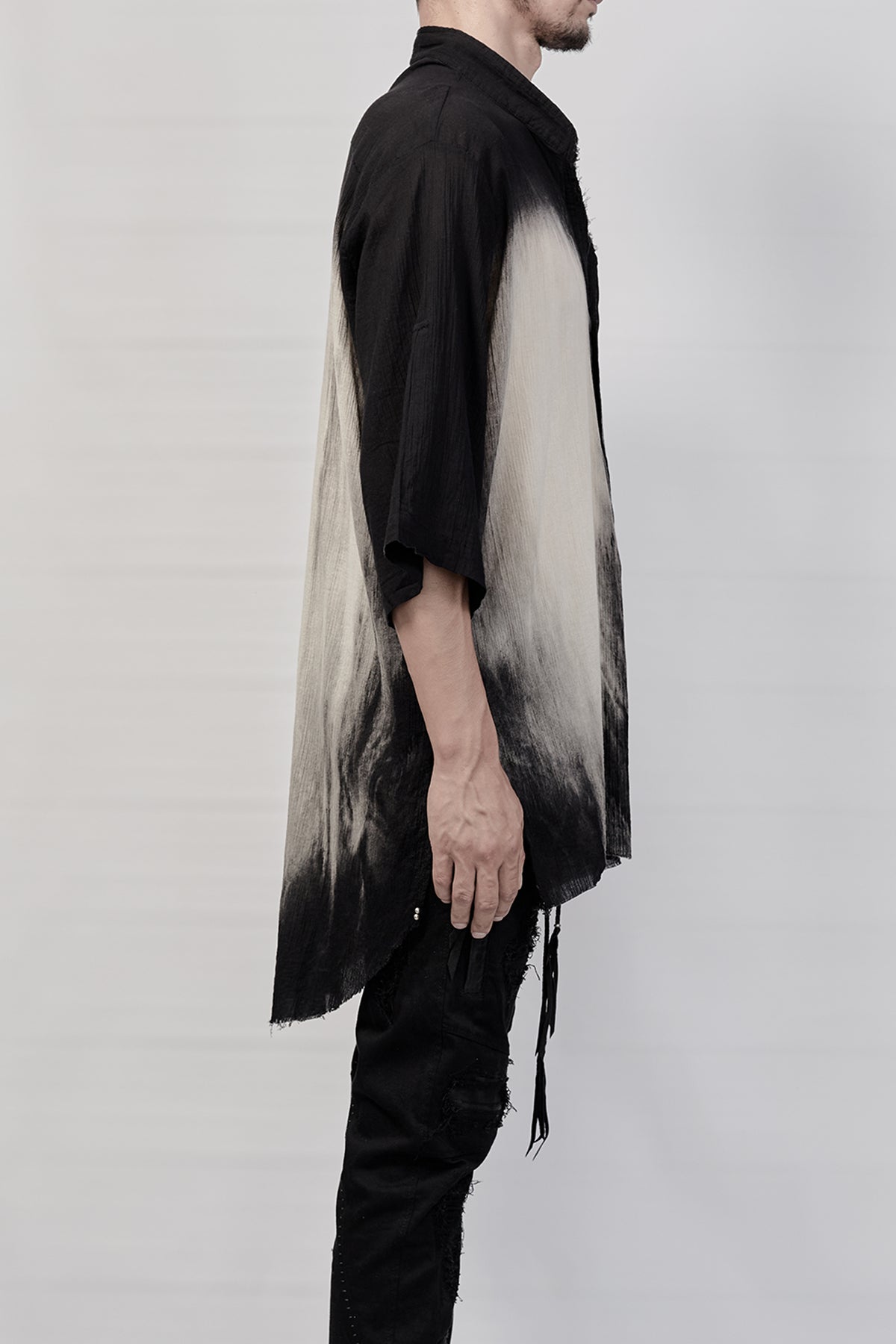 1901-SH01D Oversized Discharged Crepe Shirt - Black