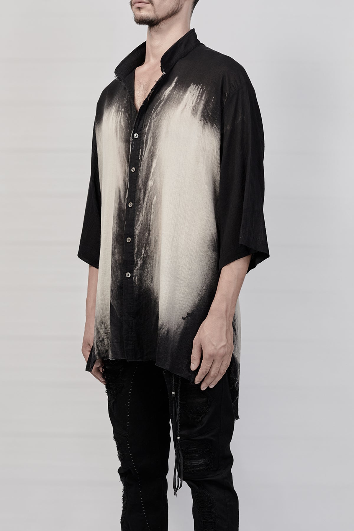 1901-SH01D Oversized Discharged Crepe Shirt - Black