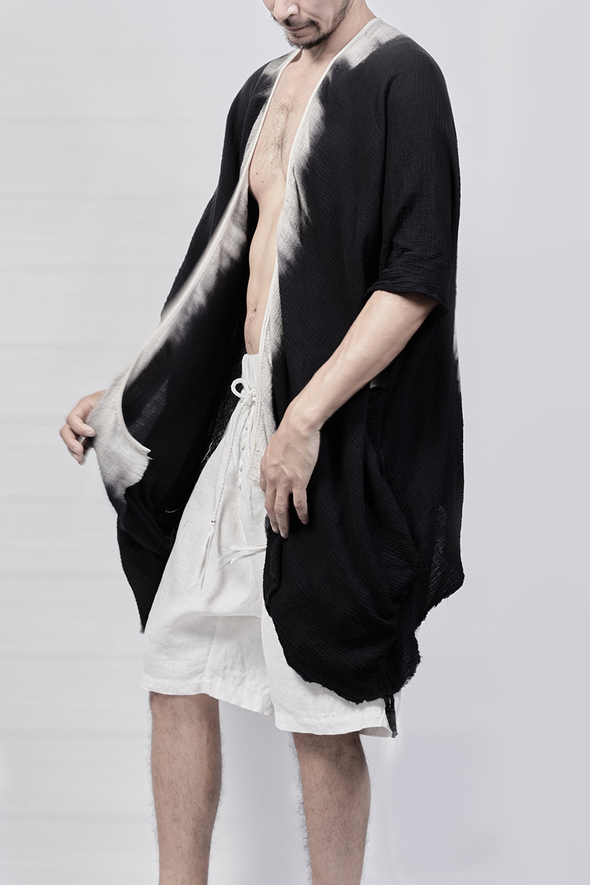 2301-GS07 Black Shadow Short Gown - Black