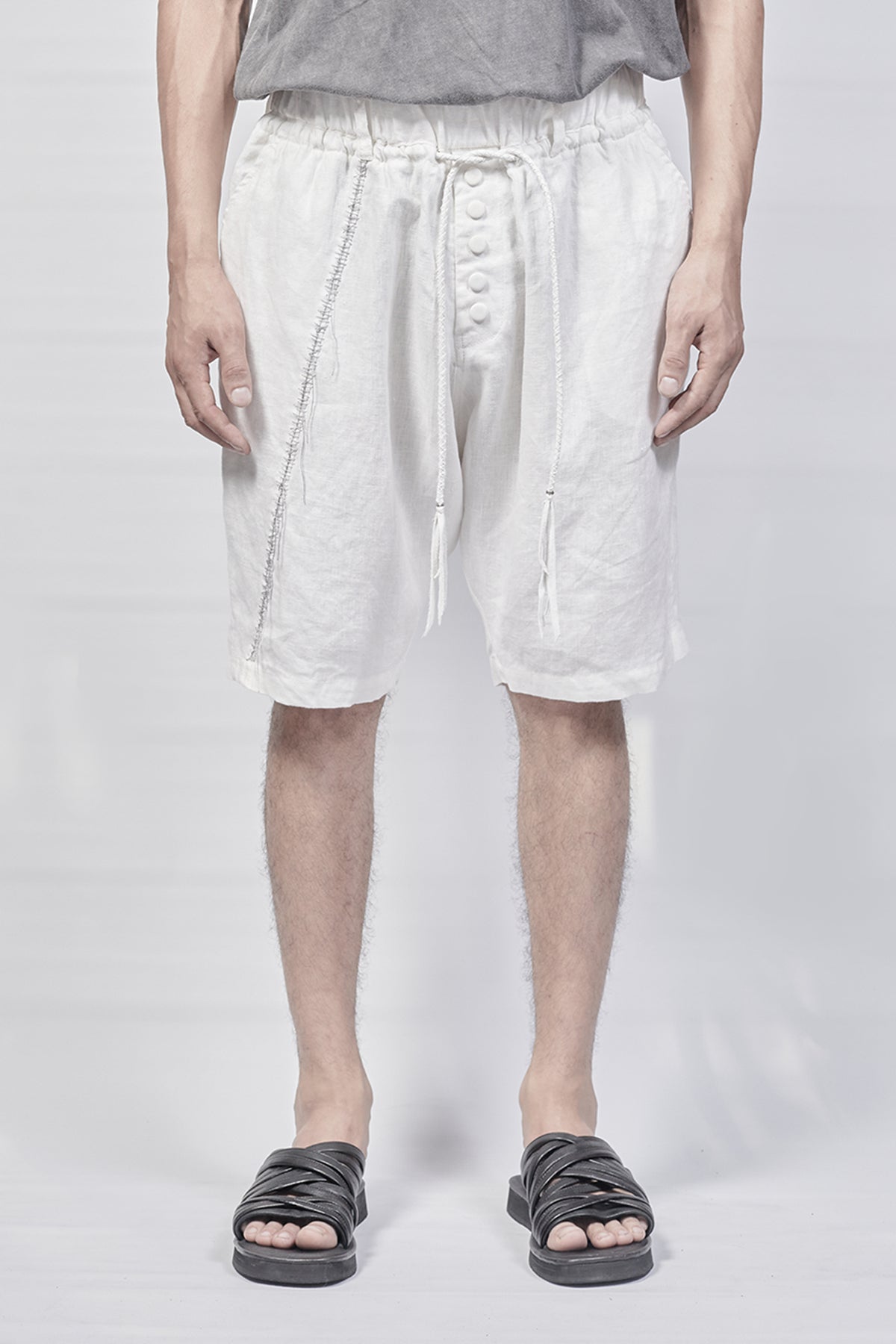 1801-PT18A/DN Linen Short Pants / Hand Stitching - White