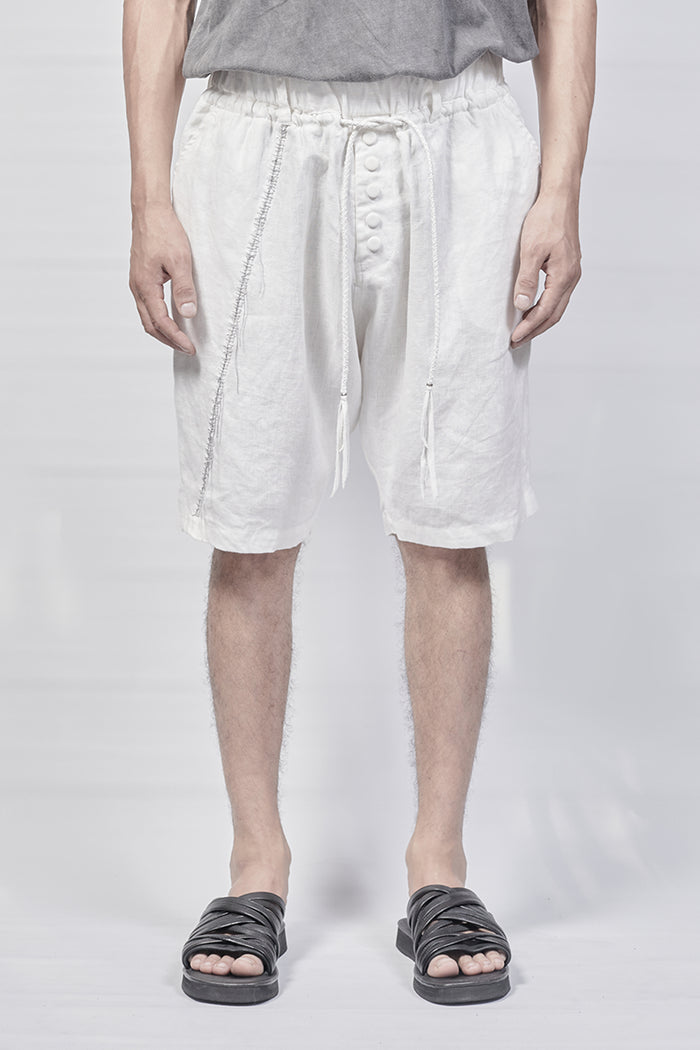 1801-PT18A/DN Linen Short Pants / Hand Stitching - White