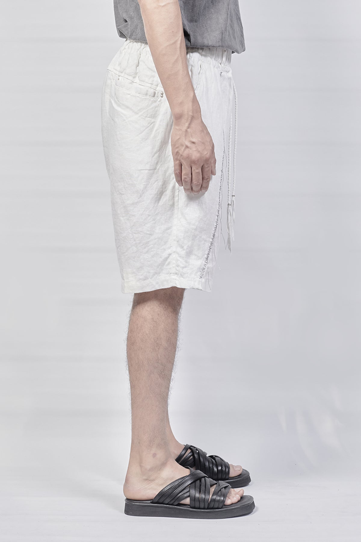 1801-PT18A/DN Linen Short Pants / Hand Stitching - White