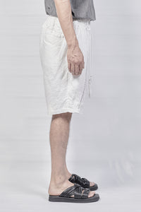 1801-PT18A/DN Linen Short Pants / Hand Stitching - White