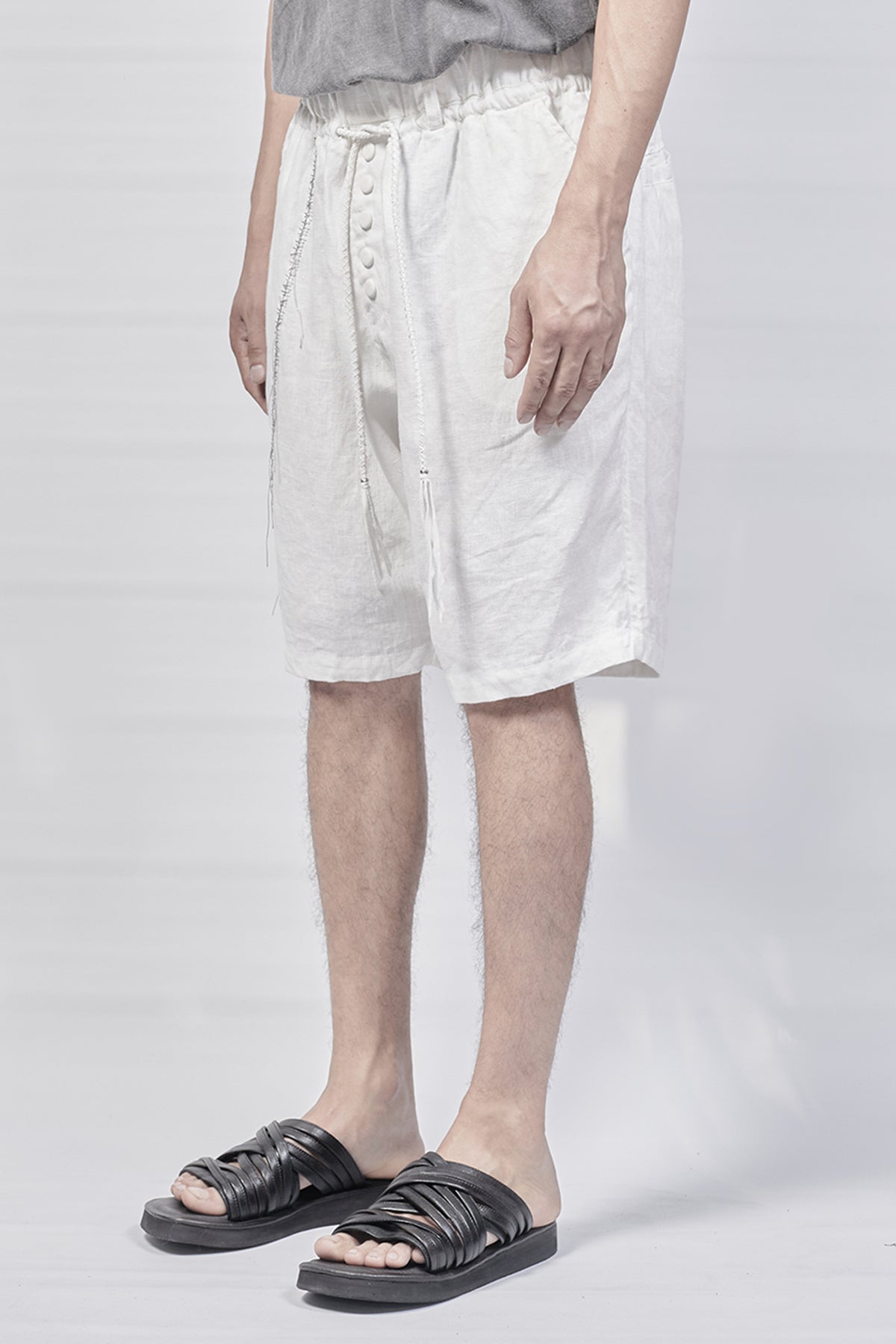 1801-PT18A/DN Linen Short Pants / Hand Stitching - White