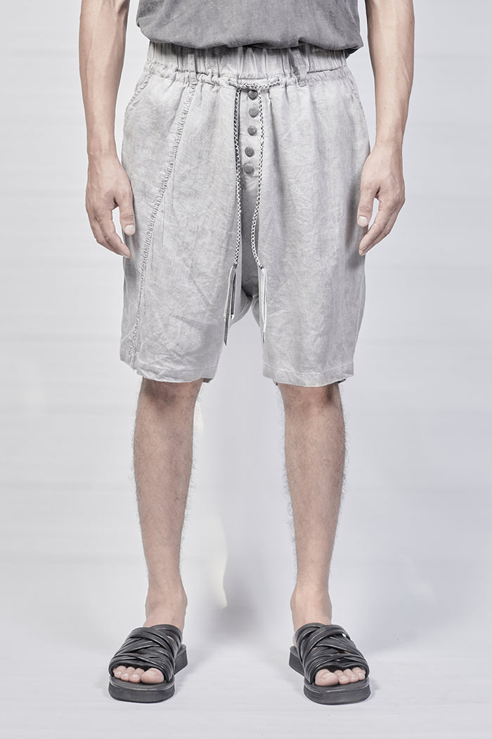 1801-PT18A/DN Linen Short Pants / Hand Stitching - Charcoal