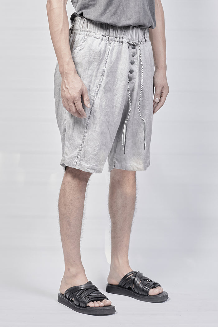 1801-PT18A/DN Linen Short Pants / Hand Stitching - Charcoal