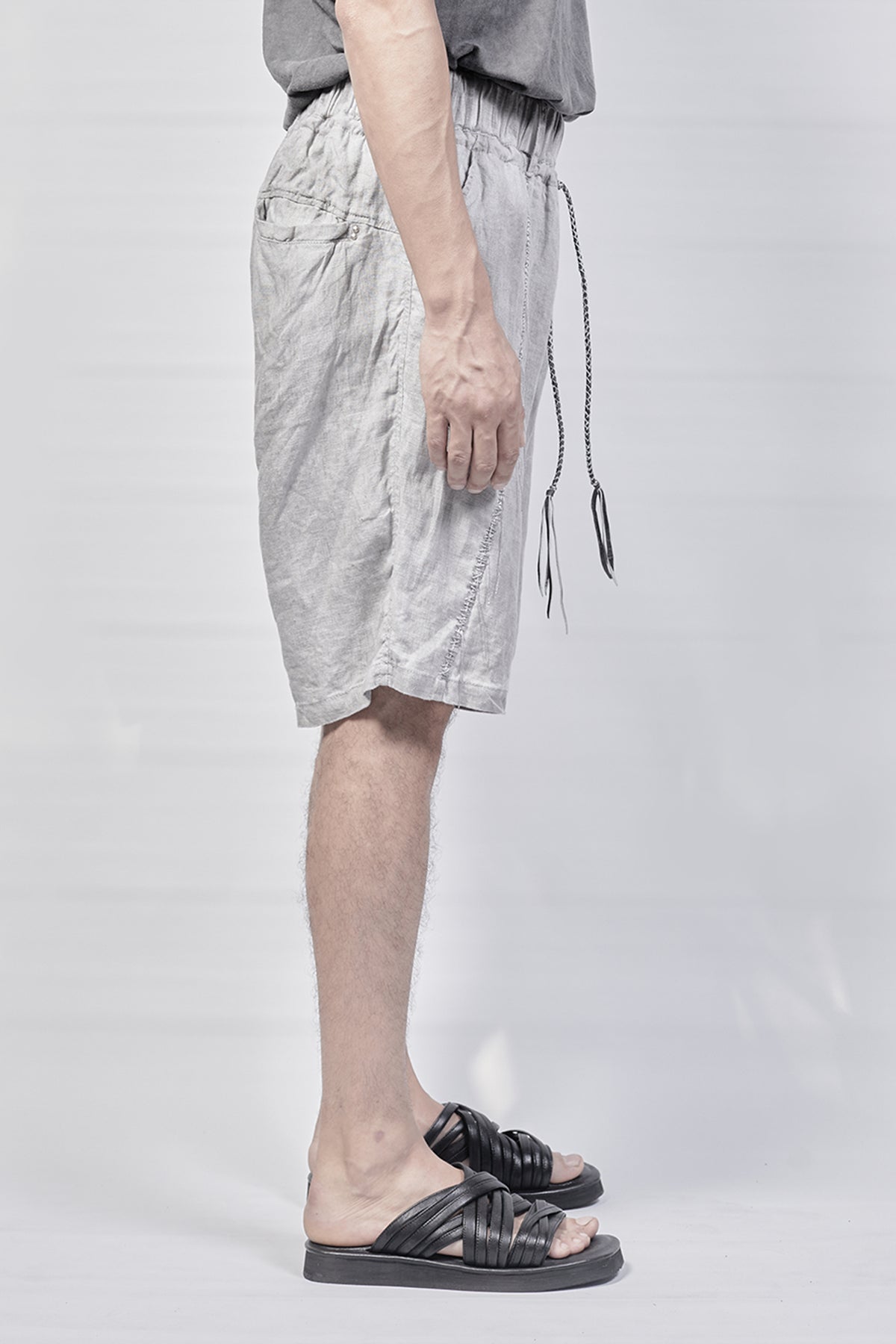 1801-PT18A/DN Linen Short Pants / Hand Stitching - Charcoal
