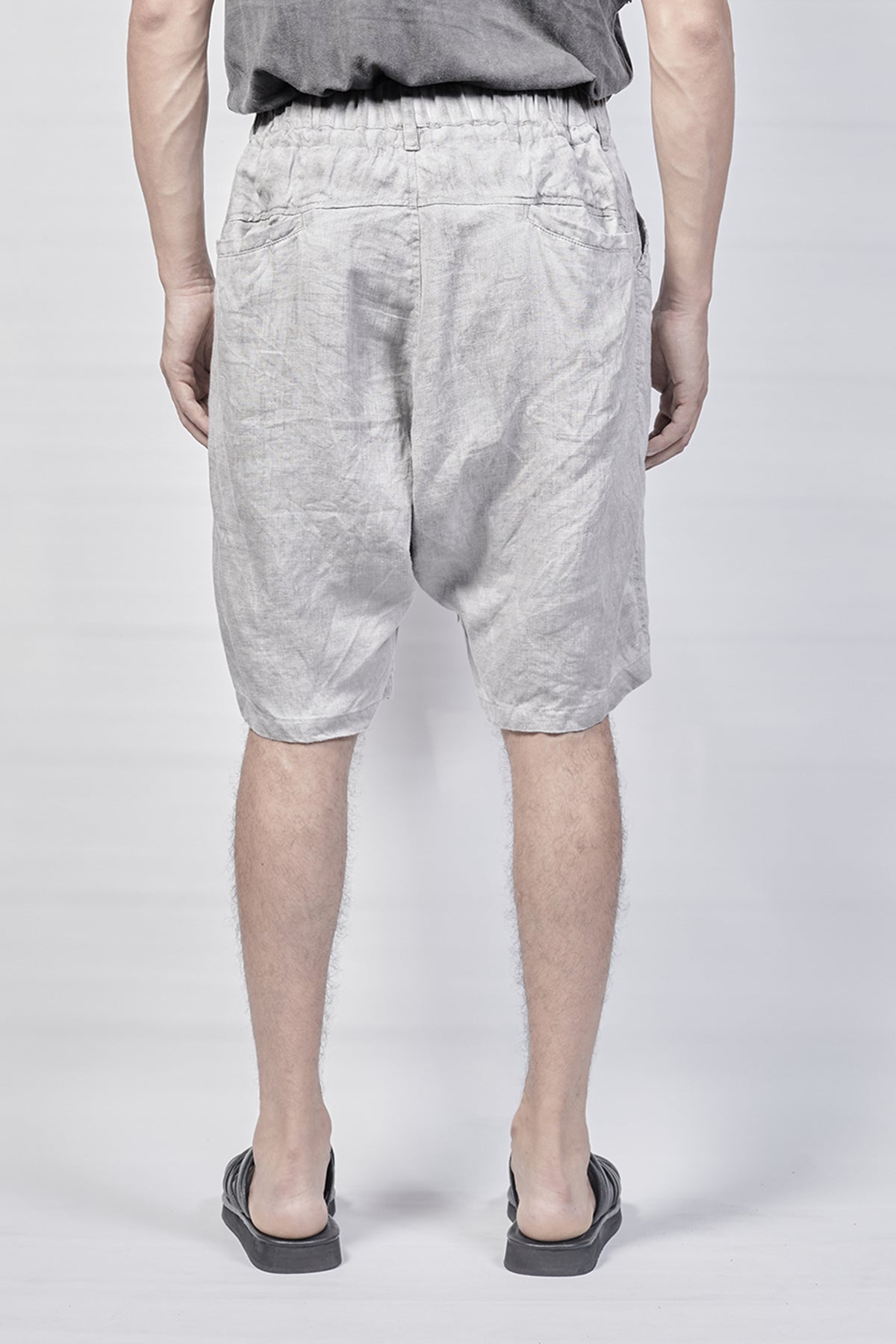 1801-PT18A/DN Linen Short Pants / Hand Stitching - Charcoal