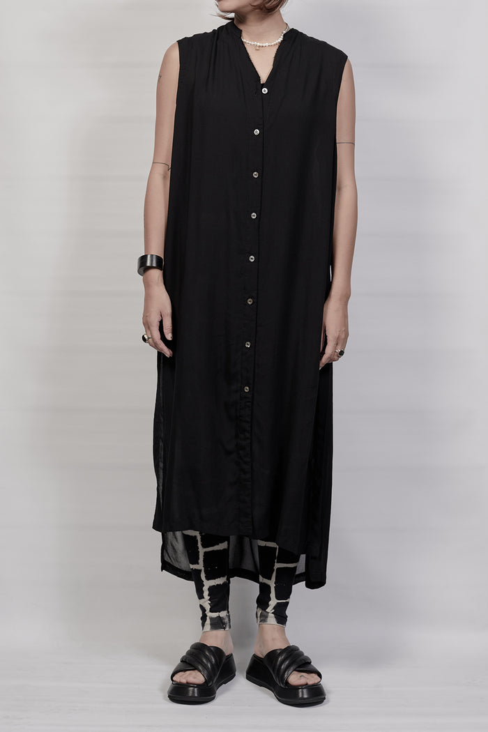 1801-SH08/DN No Sleeve Slit Shirt / DN - Black