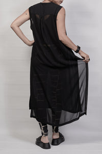 1801-SH08/DN No Sleeve Slit Shirt / DN - Black