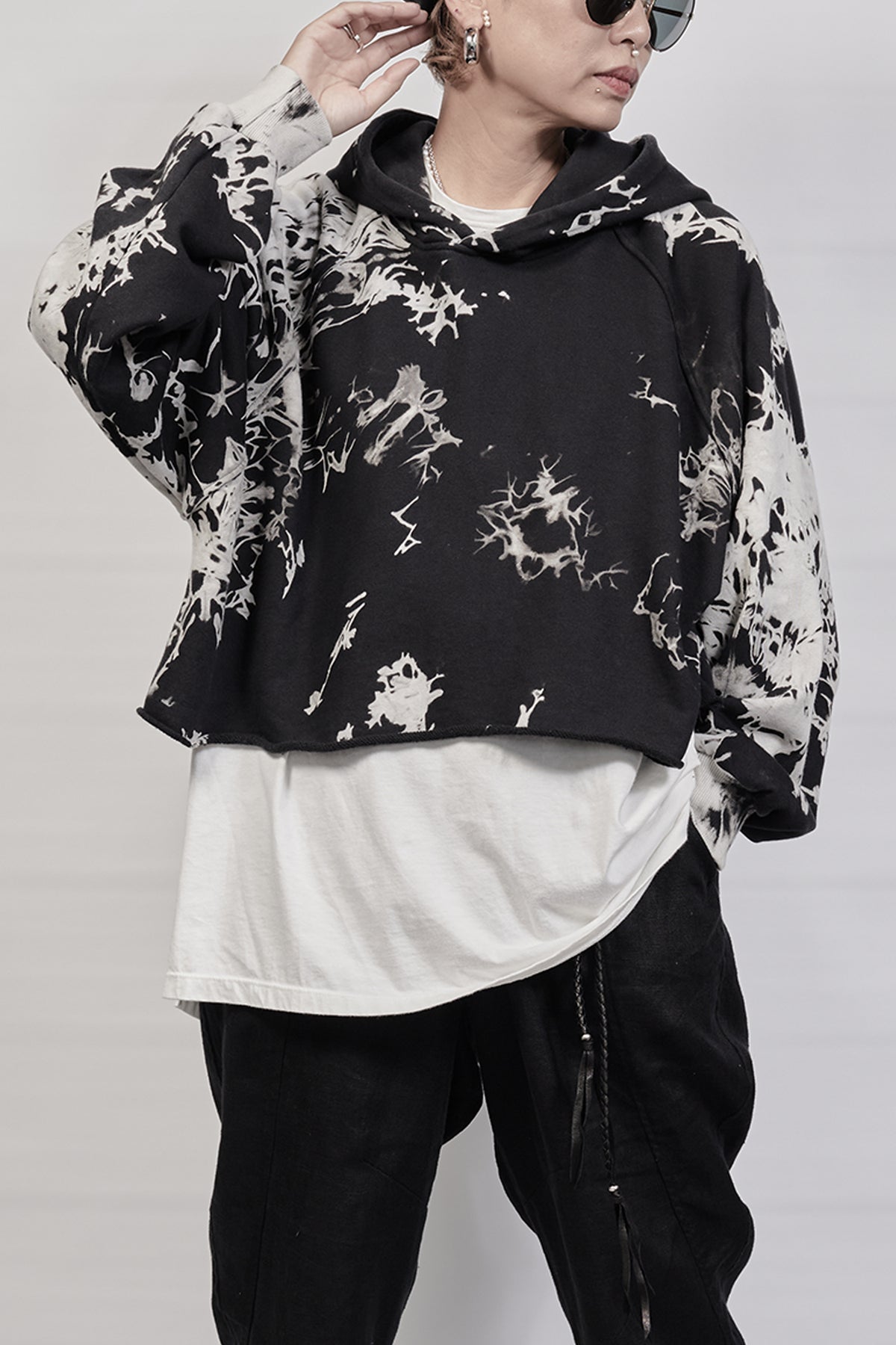 2301-TP04 Tie Dye Cropped Parka - Black
