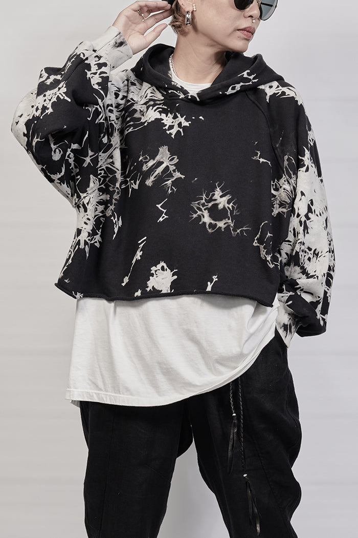 2301-TP04 Tie Dye Cropped Parka - Black