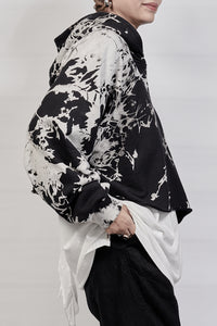 2301-TP04 Tie Dye Cropped Parka - Black