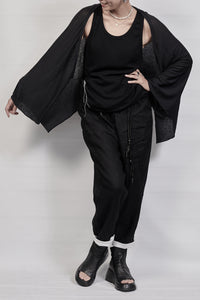 2301-TP06 Black Shadow Kimono Sleeve Top - Black