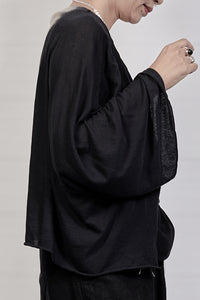 2301-TP06 Black Shadow Kimono Sleeve Top - Black