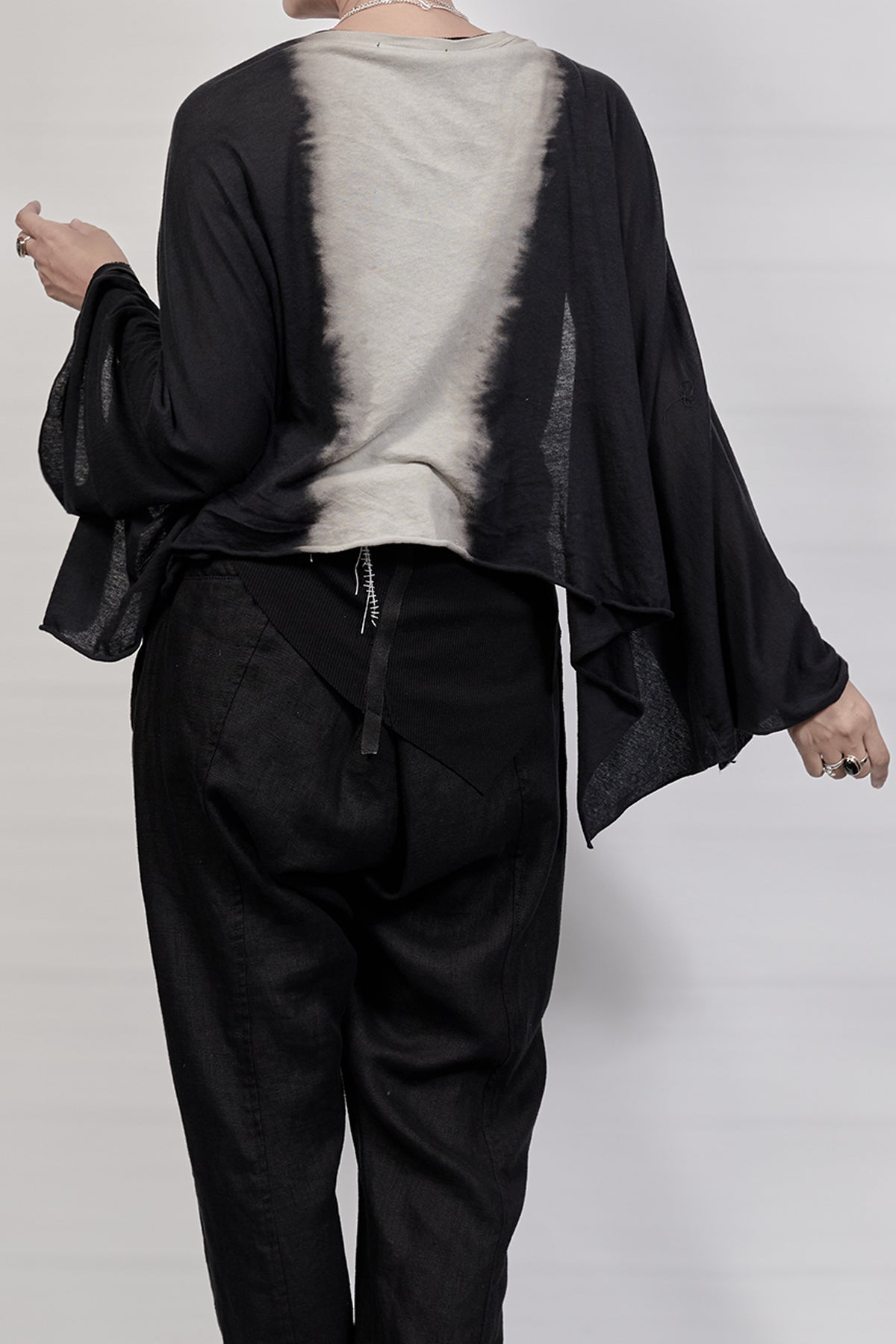 2301-TP06 Black Shadow Kimono Sleeve Top - Black