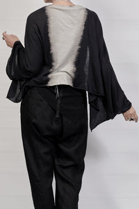 2301-TP06 Black Shadow Kimono Sleeve Top - Black