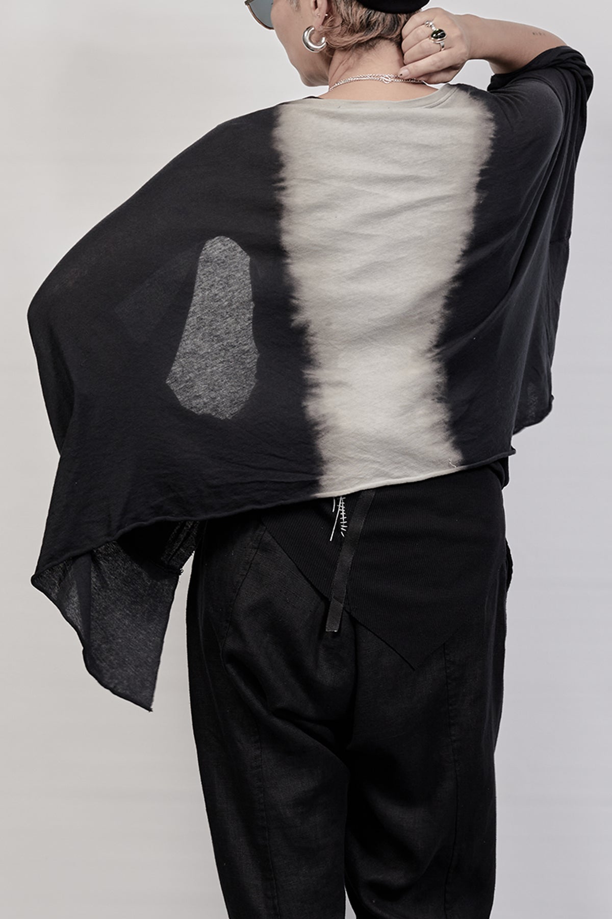 2301-TP06 Black Shadow Kimono Sleeve Top - Black