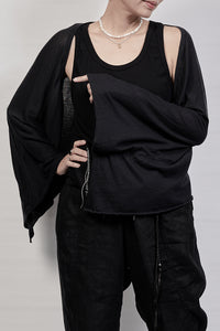 2301-TP06 Black Shadow Kimono Sleeve Top - Black