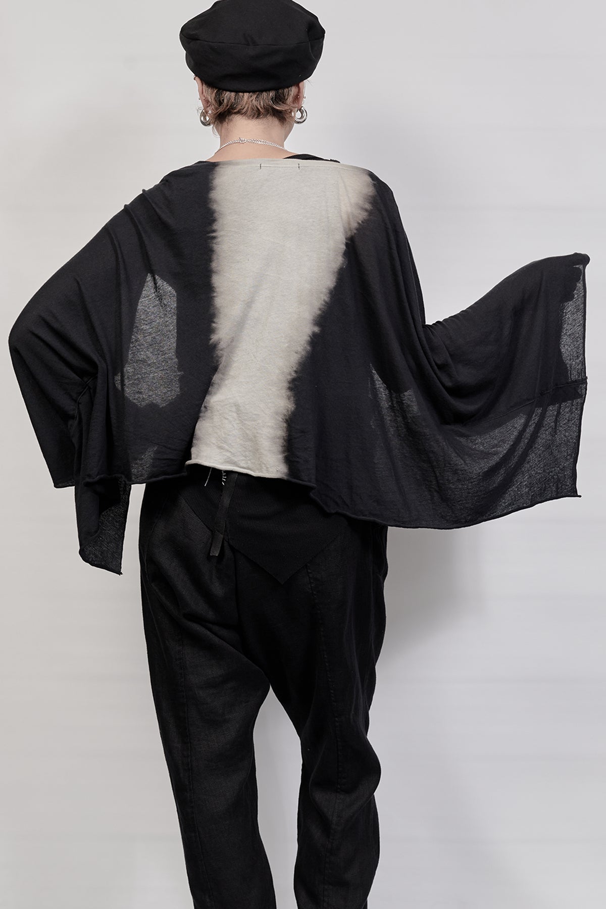 2301-TP06 Black Shadow Kimono Sleeve Top - Black
