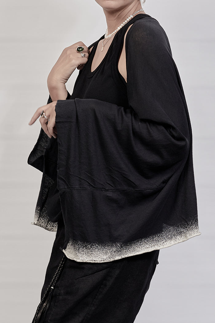 2301-TP07 Discharged Kimono Sleeve Top - Black