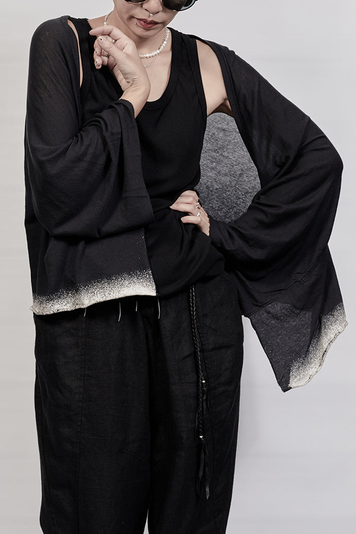 2301-TP07 Discharged Kimono Sleeve Top - Black
