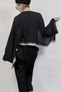 2301-TP07 Discharged Kimono Sleeve Top - Black