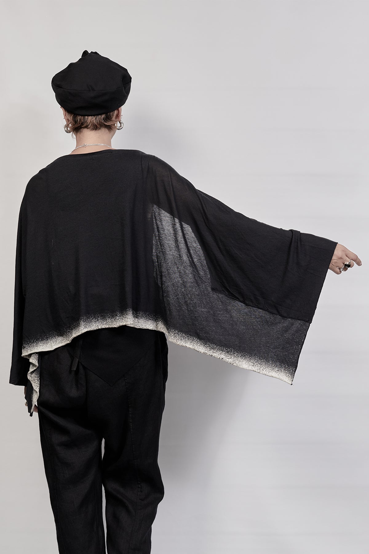 2301-TP07 Discharged Kimono Sleeve Top - Black
