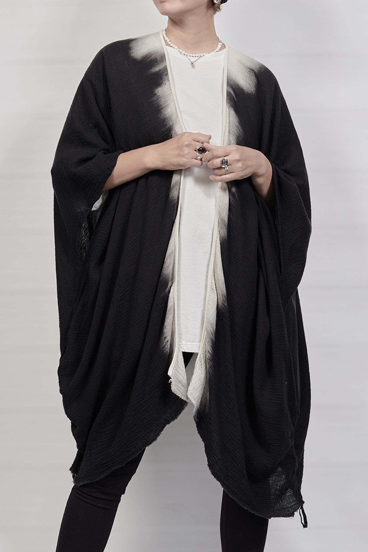 2301-GS07 Black Shadow Short Gown - Black