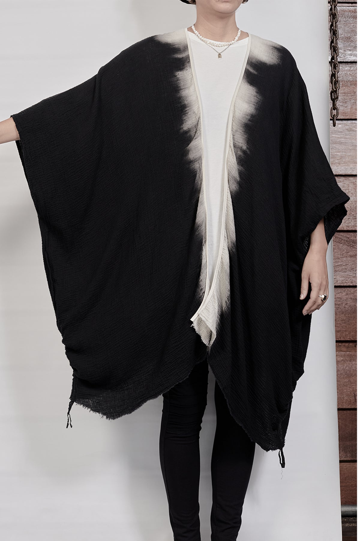 2301-GS07 Black Shadow Short Gown - Black