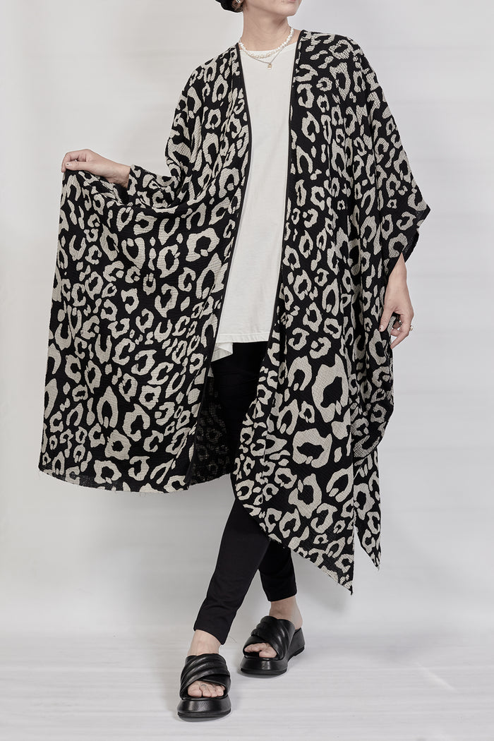 2301-GL06 Leopard Long Gown - Black