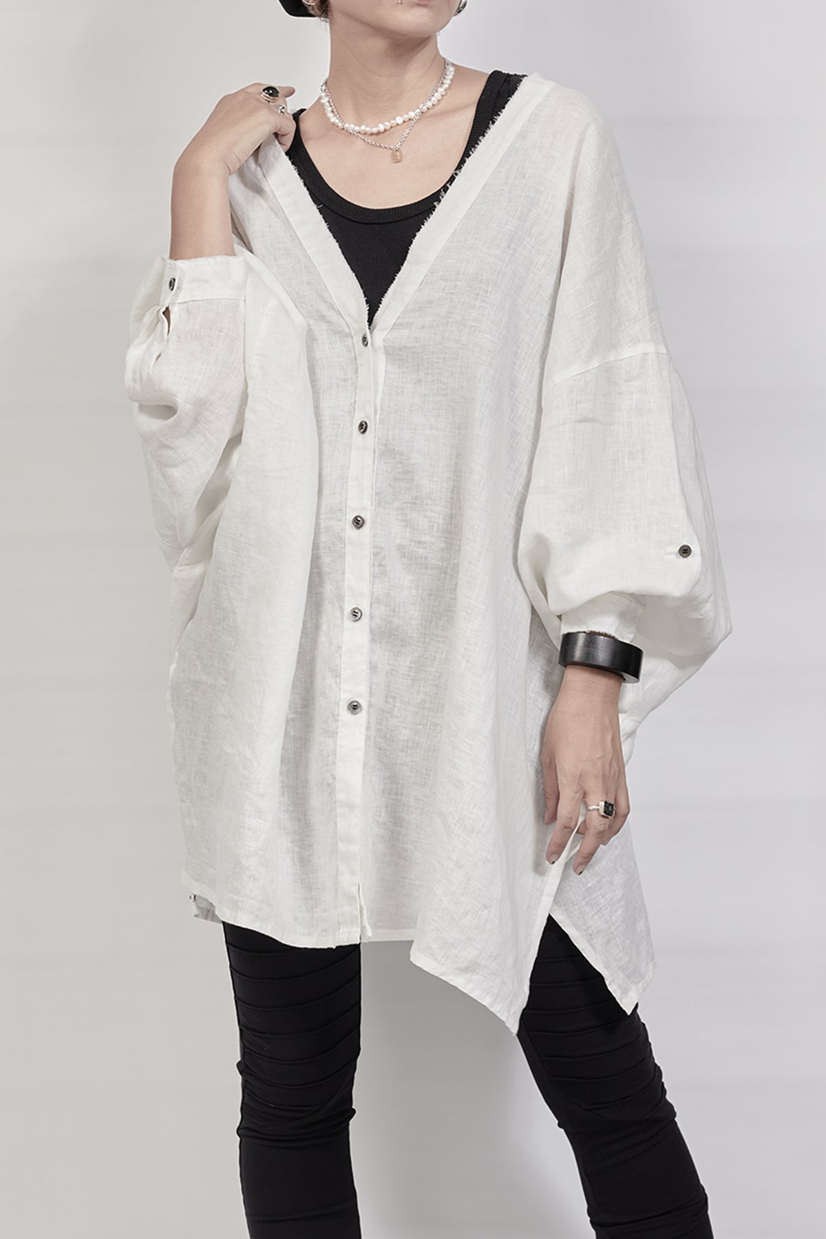 2302-SH02 Linen Kimono Shirt - White