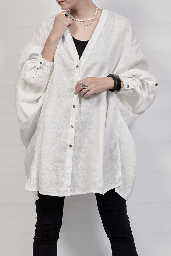 2302-SH02 Linen Kimono Shirt - White