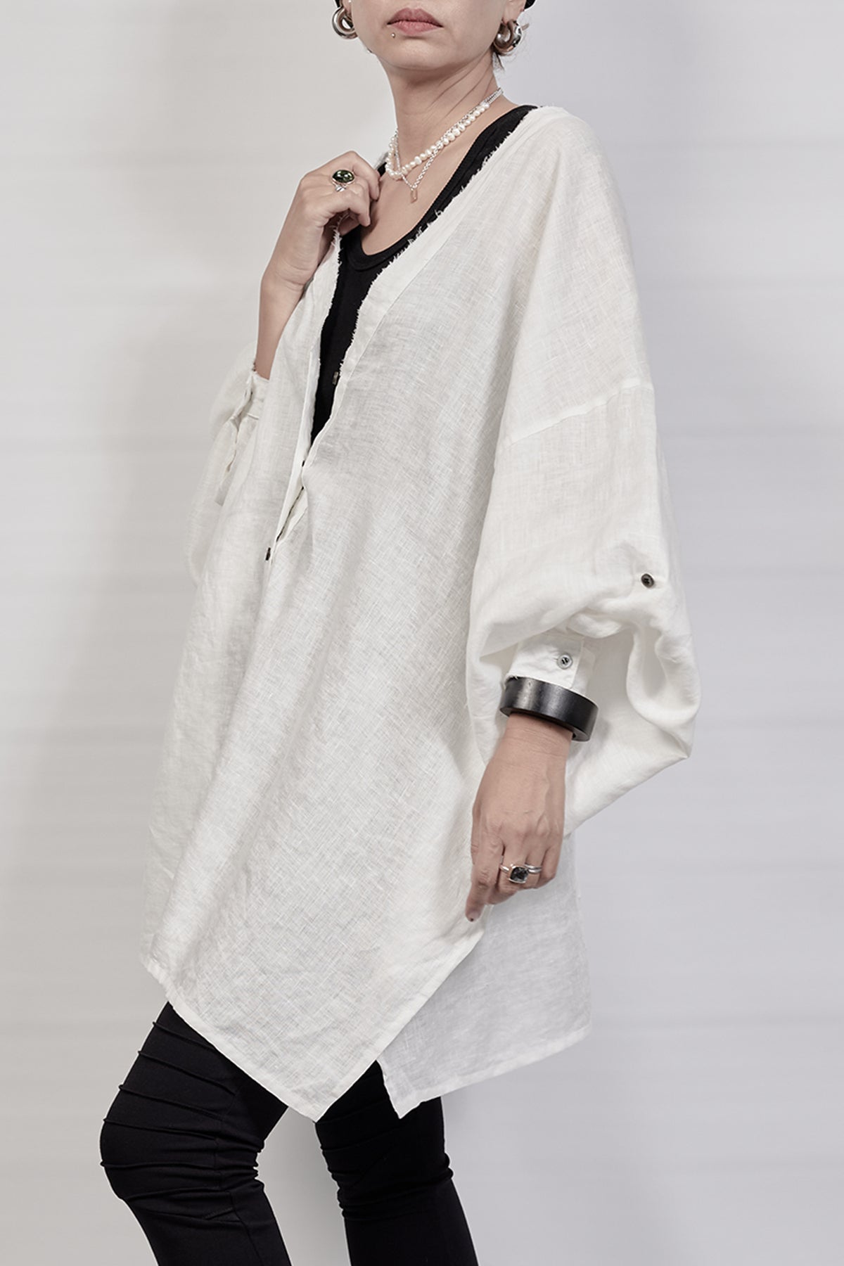 2302-SH02 Linen Kimono Shirt - White