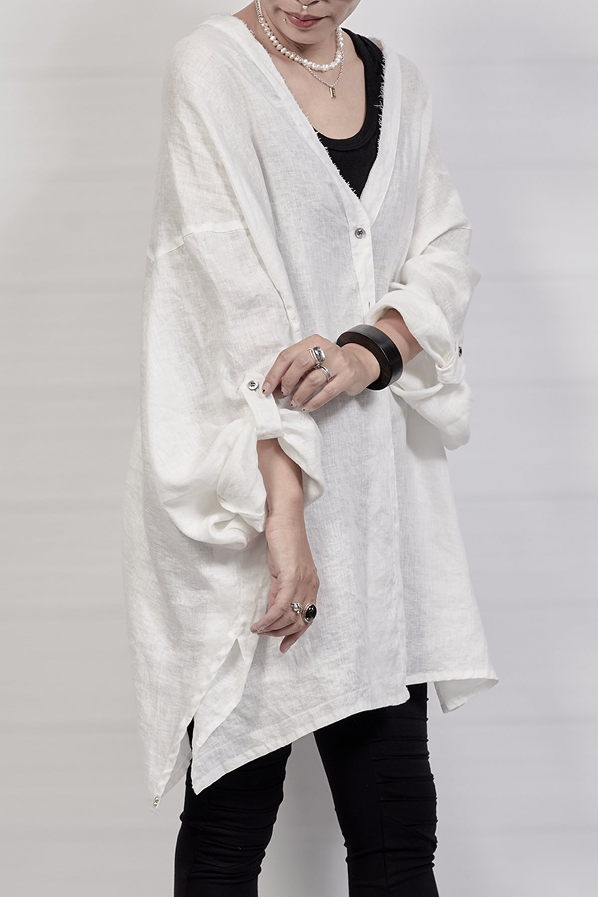 2302-SH02 Linen Kimono Shirt - White