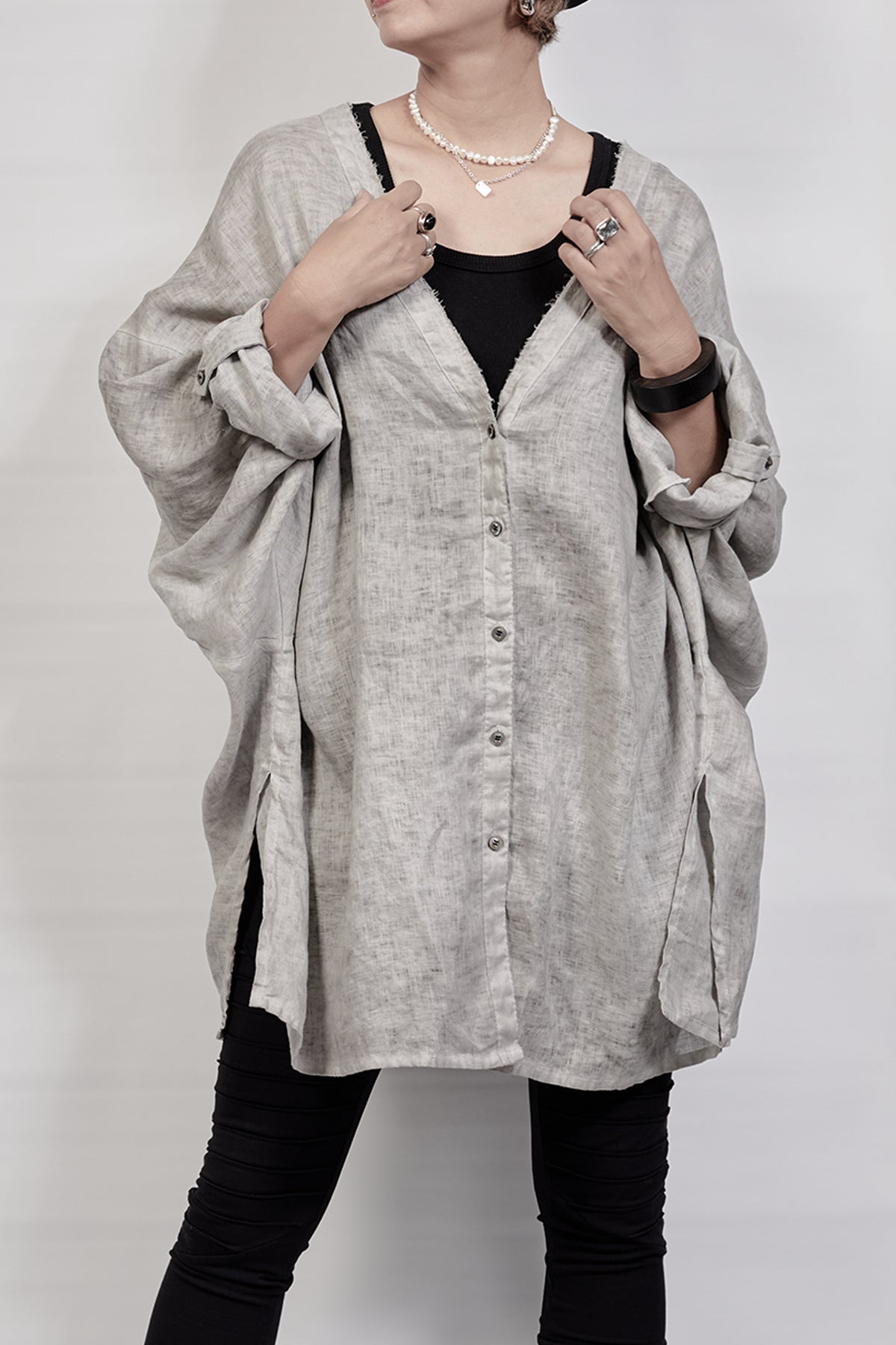 2302-SH02 Linen Kimono Shirt - Charcoal