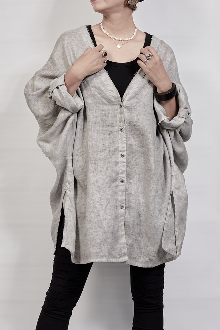 2302-SH02 Linen Kimono Shirt - Charcoal