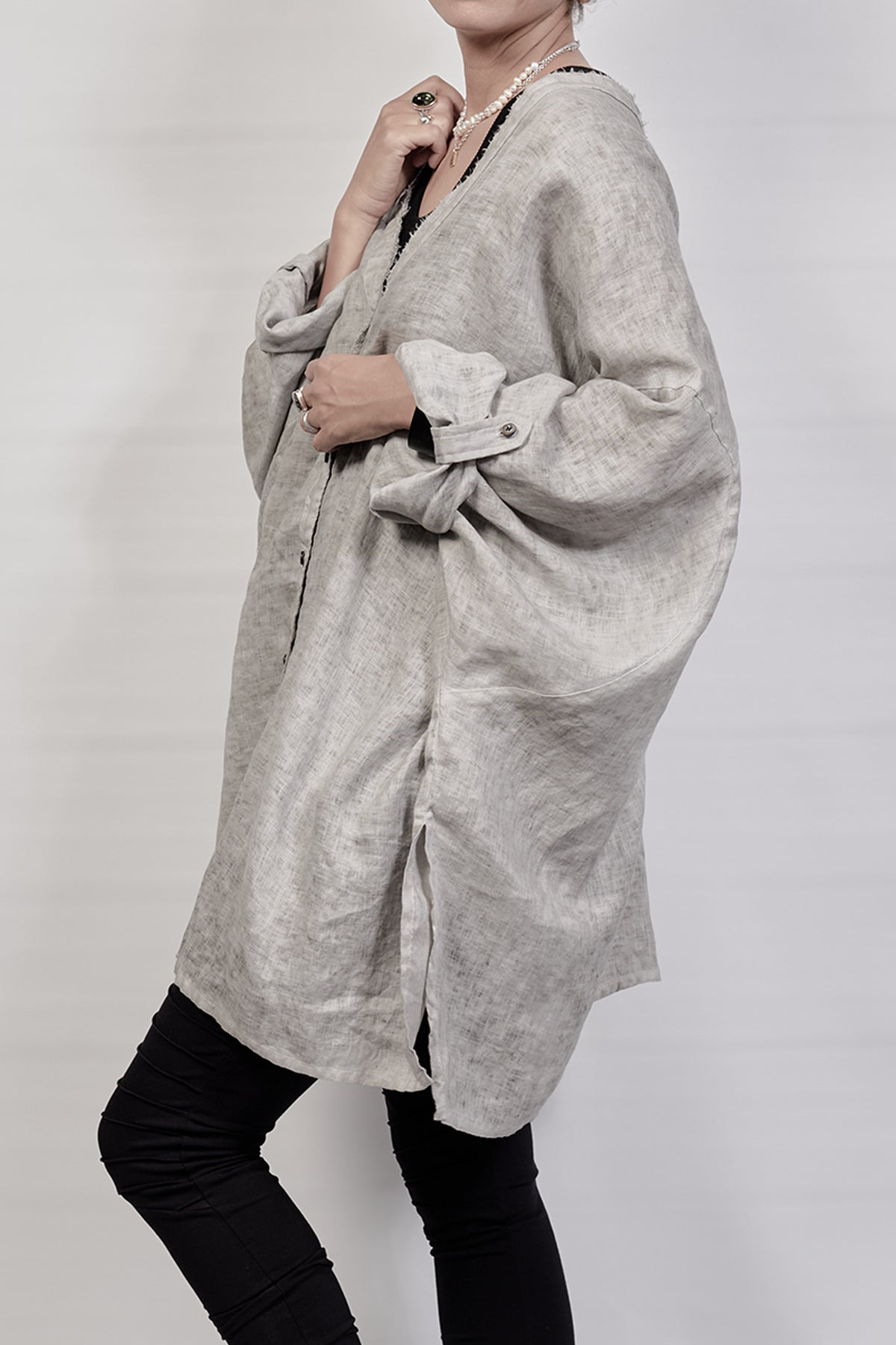 2302-SH02 Linen Kimono Shirt - Charcoal