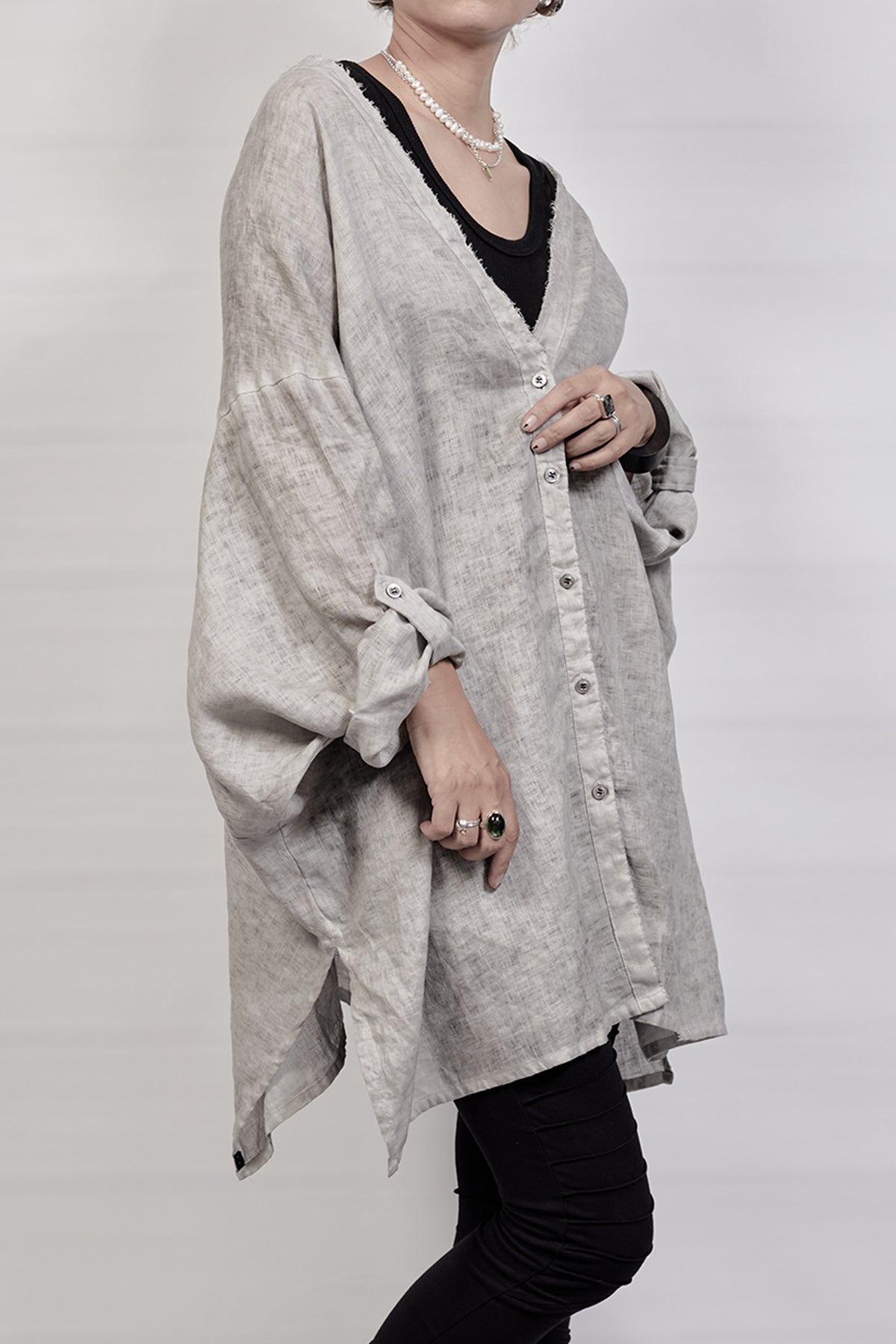 2302-SH02 Linen Kimono Shirt - Charcoal